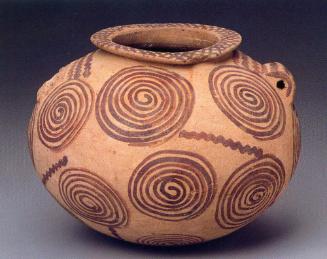 GLOBULAR JAR WITH LUG HANDLES AND PAINTED SPIRALS