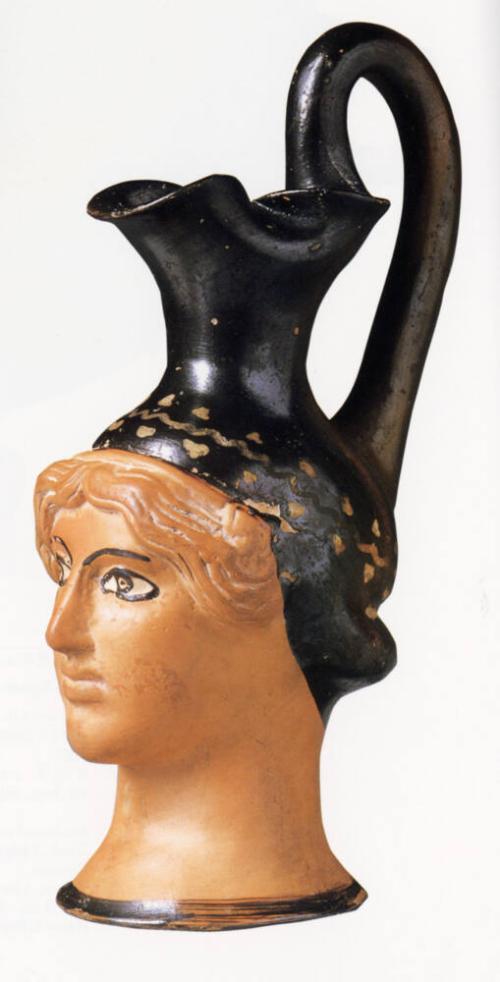 RED-FIGURE OINOCHOE IN THE FORM OF A FEMALE HEAD