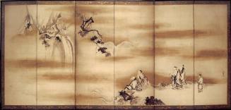 JAPANESE SCREEN: LI BO VIEWING A WATERFALL