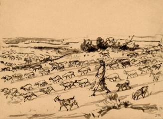 NAVAJO HERDSWOMAN WITH DOG