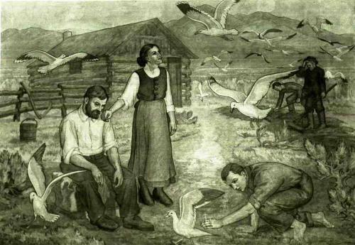 PIONEER FAMILY AND SEAGULLS