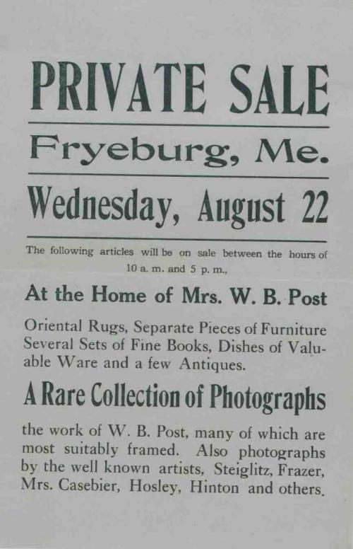 PRIVATE SALE, AUGUST 22, 1923