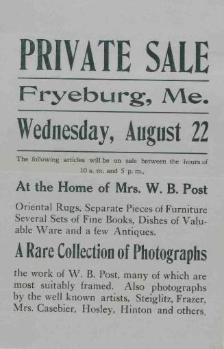 PRIVATE SALE, AUGUST 22, 1923