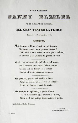 LOCANDINA (BROADSIDE) WITH A SONNET IN PRAISE OF FANNY ELSSLER
