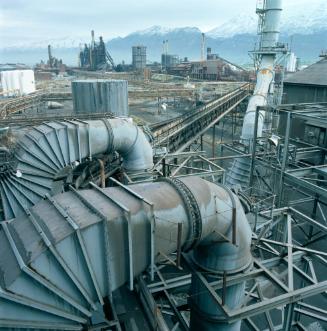 Q BOP DUCTS WITH PLANT OVERVIEW, LOOKING NORTH