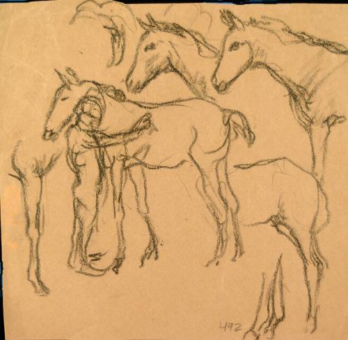 MAN STANDING BY HORSE
