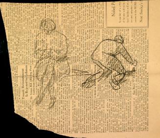 SEATED WOMAN WITH MAN WORKING